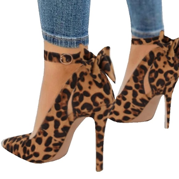 Women\'s Leopard COLORED Ankle Strap Bow Dress Shoes *NWT*